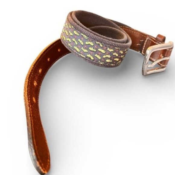 Vineyard Vines Other - Vineyard Vines Golf Print Canvas Belt Brown Leather Trim Size 38 Preppy